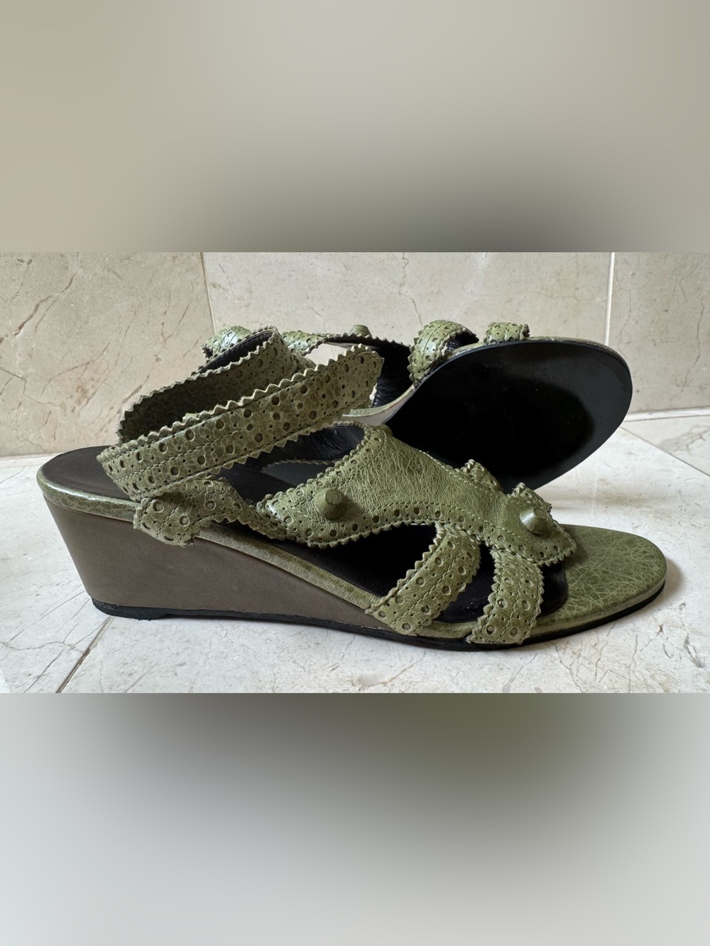 Balenciaga Olive Green Wedge Sandals